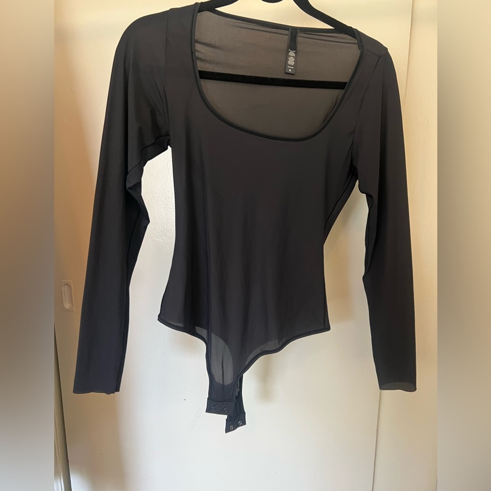 SKIMS jelly sheer long sleeve thong bodysuit